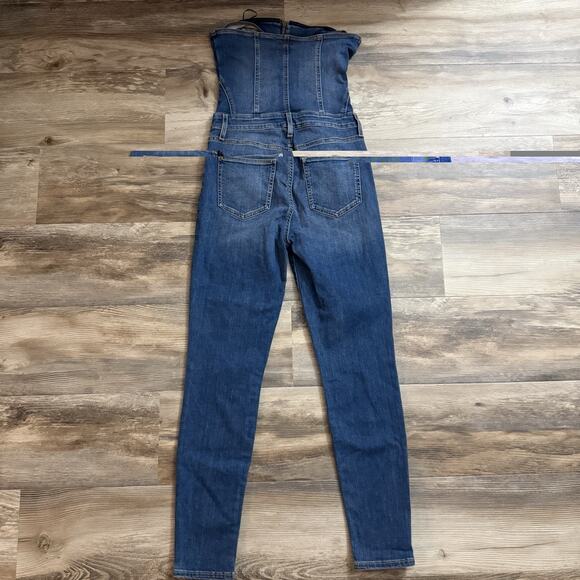 Guess Strapless Denim Jumpsuit Women’s Size Small Blue Jean Corset Zip Front - Picture 6 of 8